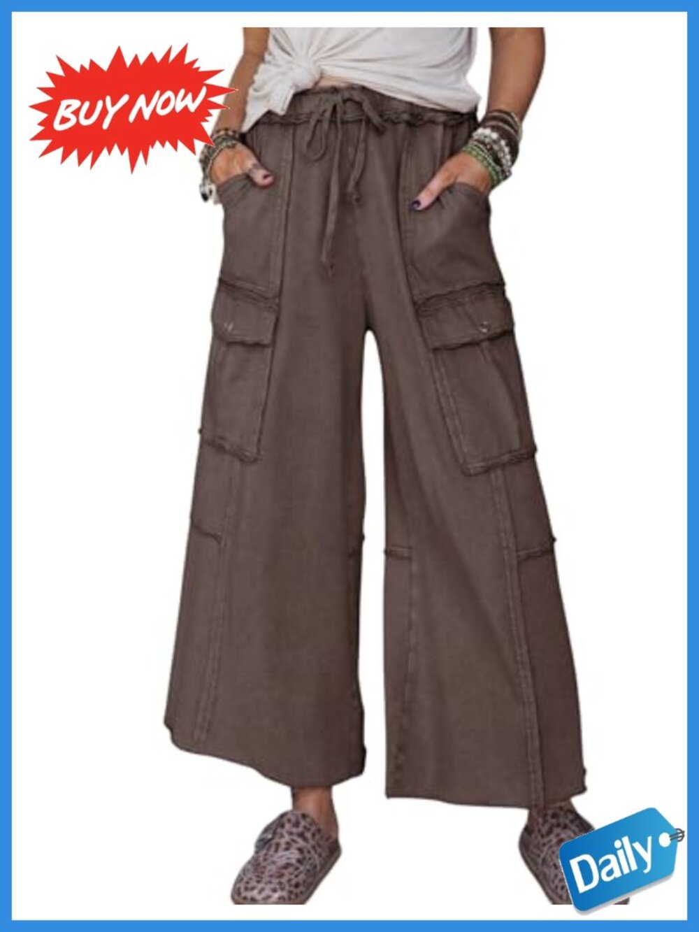Wide Leg Acid Wash Sweatpants High Rise Baggy Cargo Pockets